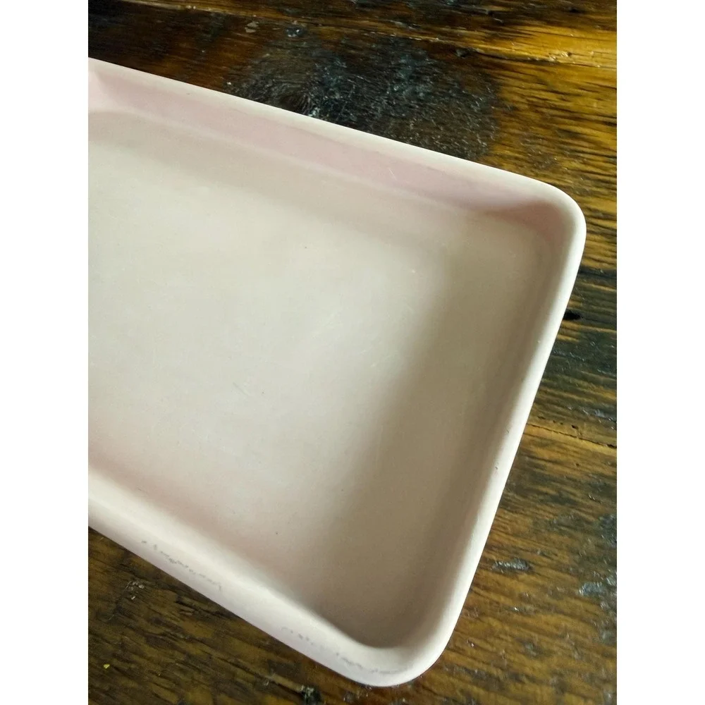 Vintage Dina Pink Soapstone Vanity Tray with Floral Design - Signed DINA